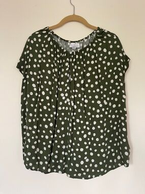 Velvet Olive Green Polka Dot Peasant Blouse